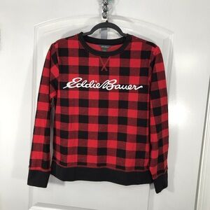 Eddie Bauer  Women’s Red and Black Checkered Crewneck Top Size Small CB-04